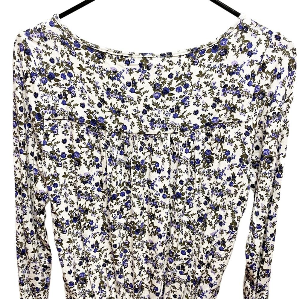 Free People Kaya Ivory Purple Floral Cut Out Long Sleeve Bodysuit XS - Picture 7 of 9